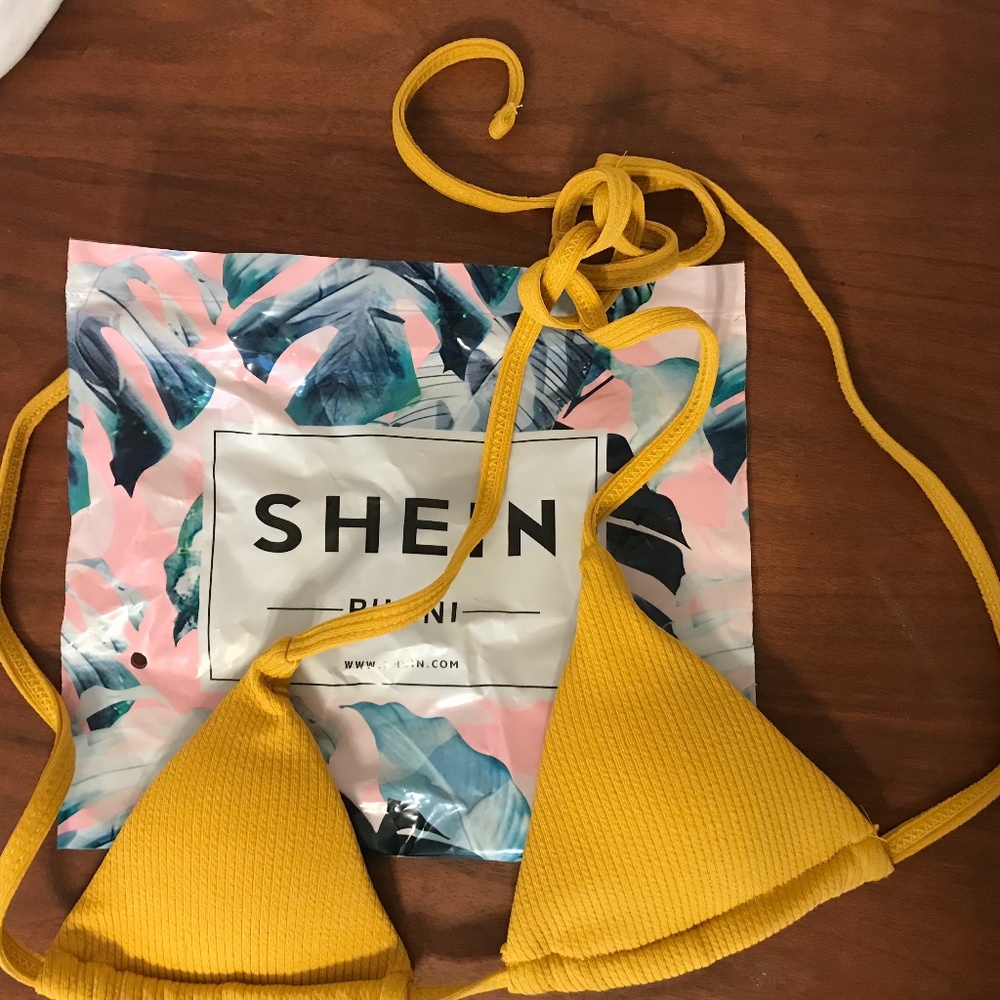 Shein mustard yellow ribbed bikini top, size small